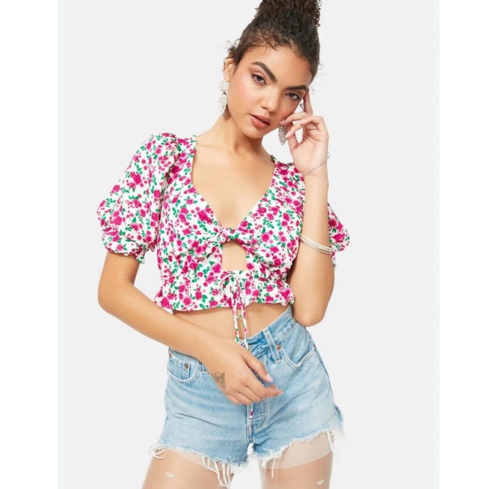 For Love And Lemons Pink and Green Floral Blouse